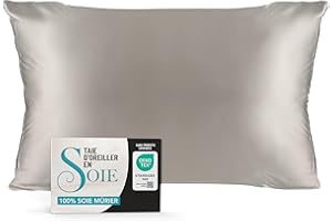 Taie Oreiller 50 x 70 Soie Naturelle Dreamzie - 100% Soie Mûrier 19 Mommes Certifiée Oeko-TEX - Bienfaits Cheveux et Peau Anti-Âge - Gris Argenté