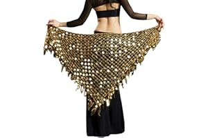 Caziffer Ballo di Pancia Sciarpa da Donna per Danza del Ventre con Paillettes in Rete Gonna a Triangolo Gonna di Carnevale Catena in Vita Cintura con Nappe