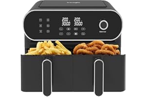 iceagle Friggitrice ad Aria XXL Doppio Cestello – 11L Friggitrice ad Aria Calda a Doppia Zona | Air Fryer, 6 in 1, Touch Screen, 1700 W, Ricette, Pasti Sani per una Famiglia Numerosa