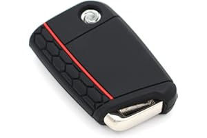 Finest Folia Schlüssel Hülle VB für 3 Tasten Auto Schlüssel Silikon Cover - Finest-Folia Schlüsselhülle Etui Schutzhülle (Schwarz Rot)