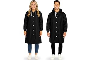REDSTAR 2 Pack of Rain Ponchos - Long Rain Poncho Waterproof Adult Raincoats with Hood - Reusable Rain Coats for Women or Rain Coats for Men - Packable Rain Jacket for Festival Accessories (Black)