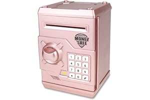 Qwifyu Piggy Bank for Boys Girls, Kids Safe Money Bank for 4 5 6 7 8 9 10 Year Old Girl Boy Birthday Gift,Electronic Password Money Saving Box ATM Safe Bank Toys for Kids (Rose Gold)