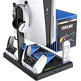 Benazcap PS5 Console Stand Accessories with Cooling Fan and PS5 Controller Charging Dock,Multifunctional Vertical Stand with 