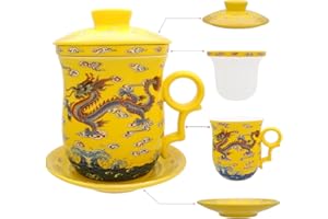 HOLLIHI Tasse à thé avec couvercle, soucoupe, filtre, en porcelaine chinoise de Jingdezhen
