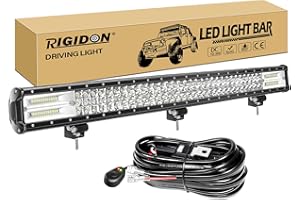 RIGIDON Driving Led Light Bar with wiring harness cable kit, 34 inch 468W, 7D Tri row 12V for Off road Truck SUV UTE ATV 4x4, Flood Spot Combo Beam, Waterproof Driving Work Lamp, 6000K White