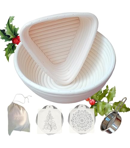 Set di 2 cestini per lievitazione in silicone, ovali e rotondi, 32 OZ lievito naturale