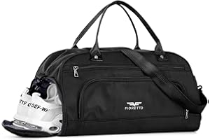 FIORETTO 30L Womens Weekend Bag Overnight Hospital Bag with Shoes Compartment & Wet Pocket, Water Resistant Gym Bag Duffle Bag Travel Bag Holdall for Women Men Black