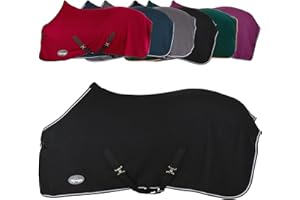 ‎MARENGOS Marengos - Abschwitzdecke Economic mit Kreuzgurten (abnehmbar) | Pferdedecke mit Frontschnalle, Schweifkordel & Widerristpolster | atmungsaktive Fleecedecke | Pferde Zubehör in Schwarz | 145cm