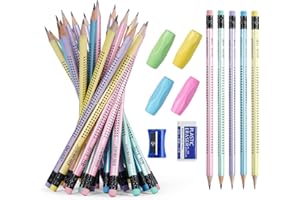 OFFCUP Ołówki HB, 30 szt. ołówków z gumkami, wstępnie zaostrzone ołówki do pisania z gumkami na końcu, z 4 uchwytami na długopisy, temperówką i gumkami, do pisania ręcznego i rysowania dla dzieci w