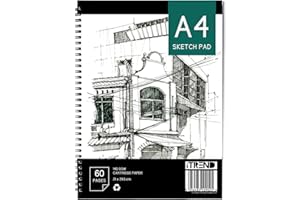 iTrend A4 Artist Sketch Book - Spiral Sketchbook - White Cartridge Art Drawing Paper - A4 60 Pages Sketch Pad - 140GSM Cartridge Paper - 21 x 29.5cm
