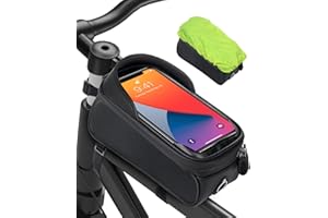 MixcMax Bike Bag, Bike Frame, Cell Phone Holder, Frame Bag, Handlebar Bag, Cell Phone Holder, Top Bag with Helmet Hole for Smartphone Under 6.8 Inch (Black)