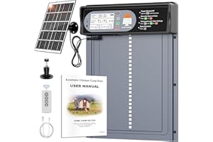 MASTERFUN Automatic Chicken Coop Door Solar Powered, 4 Modes Aluminum Solar Chicken Coop Door with Timer & Light Sensor, LCD Display, Anti-Pinch & Weather Proof, Range 20M Remote Control