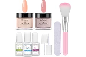 Lofuanna Polvo de Inmersión de Uñas Kit-2 Colores Polvo de Inmersión con Base Top Coat Activador,Dip Powder Set de Manicura DIY para Principiantes,No Necesita UV/LED (Nude Set)