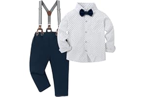 Amissz Boys Gentleman Suits 6-10 Years Toddler Kid Formal Tuxedo Bowtie Shirts Suspenders Pants 3pcs Clothes Outfits for Wedding Party