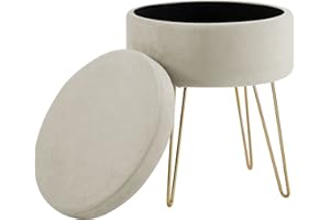 ‎ZEDELMAIER Zedelmaier Runder Sitzhocker Schminktisch Hocker Ottoman Gepolsterter Hocker Abnehmbarer Bezug Metallstütze (Beige)