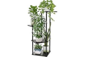 Bamworld Stojak na kwiaty, czarny, metalowy stojak na rośliny, z 4 poziomami, oszczędzający miejsce regał na rośliny do salonu, na balkon i narożnik – taboret na kwiaty i regał dekoracyjny do wnętrz