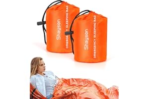 Shayson Sac de couvertures de Survie, Sac de Bivouac d'urgence PE Film en Aluminium Couverture d'urgence Bushcraft pour Le Camping en Plein Air et la Randonnée 2 Paquet