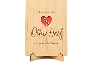 BRIKABIA Valentines Day Card, Wood Valentines Card, Valentines Day Gifts for Her Him, Wedding Anniversary Card for Wife, Husband, Girlfriend, Boyfriend, Wooden 5th Anniversary Present, Handmade Love Card