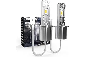 TUINCYN Bombilla H3 LED 55W 6500K Blanco, 1:1 Mini Luz Bombilla Plus 300% Brillo Súper Brillante 12000Lm Lámpara de Cruce y Antiniebla Halógena de Repuesto pour Coche y Moto 12V/24V- H3 Lámparas x2