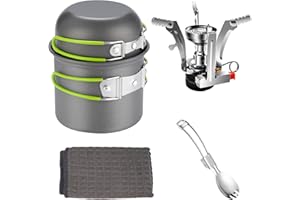 Camping Cookware Mess Kit for 1 People,ISFORU Camping Non-stick Cooking Set include Backpack Pot and Pan Set with 304 Stainless Steel Cup and Utensil Set for Traveling Trekking and Hiking