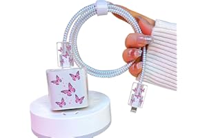 DIYGODY Bonito Serie de Protectores de Cable con Diseño de Bello Mariposa Rosa para Cargador de iPhone, Ahorrador de Cable Cargador USB, Anti-Caída Previene la Rotura del Cable Wrap para Accesorios Decoración