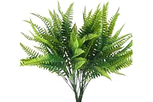 HUAESIN 4pcs Planta Artificial Exterior Resistente UV Rama de Boston de Helecho Artificial Decorativa Verde Flores de Plastico Arbusto para Jardinera Patio Boda Jarrones Hogar Jardín Granja 40cm