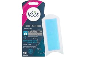 Veet Professional Hair Removal Easy-Gel Face Wax Strips With Almond Oil For Sensitive Skin, Perfect Finish Wipes With Argan Oil 20 Wax Strips
