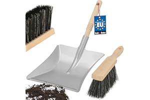 KOTARBAU® Łopatka Śmietniczka - Szufelka Stalowa - Drewniana Rączka - Szczotka Zmiotka - Miotła Drewniana
