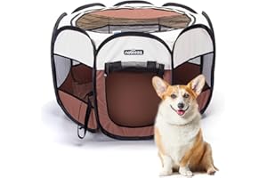 Nobleza - Parque Plegable para Perros, Portátil Valla para Perro, Impermeable Parque de Juego de Tela Oxford, Jaula Octagonal para Cachorros, Gatos, Perros, Conejos, 92x92x58cm(Marrón)