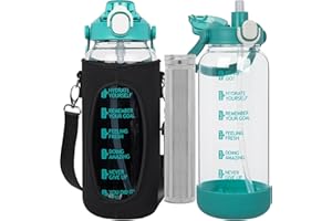 Seekua 1.5l Glass Water Bottle with Straw & Time Markings 1.5 litre Tea Bottle with Infuser for Loose Leaf Tea, Cold Brew Coffee