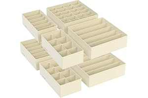 SONGMICS Zestaw 8 Przegródek do Szuflad, Składany Organizer na Bieliznę, Biustonosze, Majtki, Skarpety i Krawaty, Pudełka do Przechowywania z Tkaniny do Szafek, Beżowy RUS008M01