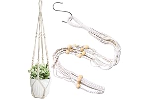 LAOJU Macramé Pot Suspendu, Suspension Plante Panier Macramé Plant Hangers pour Intérieure Corde de Coton Pot de Fleur Suspendu Porte avec Décoration Perles