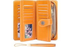 SENDEFN Genuine Leather Purses for Women, RFID Large Ladies Purse, Wallet for Women with Wrist Strap