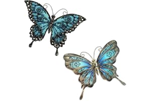Liffy Metal Butterfly Wall Decor,2Pack 12" Hanging Glass Butterfly Outdoor Decor,Garden Decorative Ornaments Outside for Home,Yard,Fence,Patio