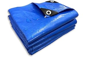 LOGOK2K 2 x 3 m Heavy-Duty Blue Tarpaulin Cover - 110gsm Waterproof, Weatherproof, UV-Protected and Frost-Resistant Multi-Purpose Groundsheet for Camping, Boating, Hiking