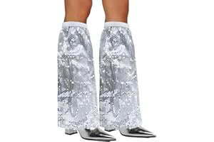 Xerteam 70s Fancy Dress Women, Sparkly Sequins Leg Warmers 70s Disco Fancy Dress Accessories, 1 Pair Retro Disco Silver Sequins Abba Accessories for Women