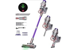 EUARY Cordless Vacuum Cleaner, 600W with 55KPa Powerful Suction,Upright Handheld Stick Vacuum with Anti Hair Wrap,Smart Touch Screen, H13 HEPA Filter, Anti-Hair Wrap,2 Batteries for Carpet，Pet Hair