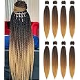 Ombre Pre Stretched Braiding Hair 8 Packs Brown Braiding Hair 26 Inch Easy Braids Hair Yaki Straight Hot Water Setting Synthetic Ombre Braid Hair Extensions for Crochet Hair Braiding Twist(1B/30/27)