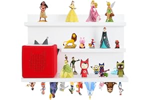 PHOENANCEE Toniebox Shelf, Floating Shelves for Wall, Wall Shelf for 40 Figures, Children's Shelf, Easy Assembly, Children's Room, Living Room, Pine Wood, 3 Levels (White)