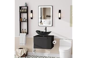 ZealWe Badmöbel-Set Waschtisch mit Unterschrank 60cm, Waschbeckenunterschrank mit Handtuchhalter Waschbecken, Badezimmerschrank Hängend Matt Schwarz, 3-teilig, für kleine Gäste WC, Sternenhimmelfarbe