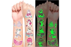 Acevegue 20 Fogli Tatuaggi per Bambini, Luminosi Unicorno Stickers Tatuaggi Bambini Gadget Compleanno, Regalini Fine Festa Compleanno per Bambini