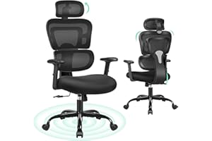 DoChair Silla de oficina ergonómica multifunción de malla 3D, reposacabezas de apoyabrazos ajustables en altura, soporte dinámico de espalda 150 kg, color negro