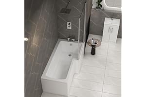 ROYAL BATHROOMS Qubix 1600 x 850mm Right Hand L-Shaped Shower Bath Bathtub with Glass Shower Screen Compact Bathroom Solution