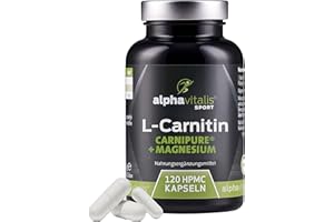 ‎ALPHAVITALIS L-Carnitin Kapseln 3000 mg - Premium Carnipure® von Lonza + Magnesium Citrat - vegan & ohne Magnesiumstearat - 120 Stk. optimal dosierte L-Carnitin Tartrat Kapseln