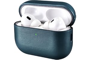ICARER Custodia in pelle per AirPods Pro 3 2025, ICAER Custodia Protettiva Antiurto in Vera Pelle Premium per Apple AirPods Pro 3 2025 Auricolari Custodia LED visibile Supporto Caricatore senza Fili-Blu
