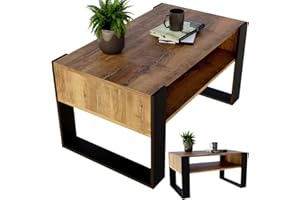 ‎CRAFTPAK CraftPAK Wohnzimmer Tisch für Couch aus hochwertigem Holzwerkstoff, moderner Couchtisch mit zusätzlicher Ablagefläche, Sofatisch für Wohnzimmer, Farbe Retro-Schwarz