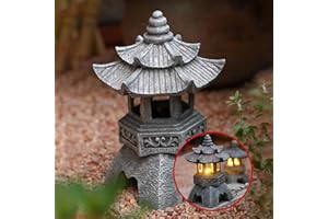 AURORAF Statues De Lanterne De Pagode À Énergie Solaire, Ornements De Jardin De Lumière De Pagode De Style Japonais, pagode Vintage Lumineuse Autonome décorative pour pelouse,(Color:A)
