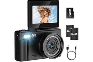 Nsyee 5K Digital Camera, with WIFI Transfer, 75MP Autofocus YouTube Vlog Camera, 180° Flip 3 Inch Screen, with 64G SD Card, 18x Digital Zoom, Compact Cameras Gift for Beginners, Perfect for Teens