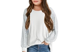 Haloumoning Ragazze Paillettes Felpa Manica Lunga Maglione Bambini Leggero Sport Abbigliamento Moda Girocollo Manica Lunga Batwing Manica Lunga