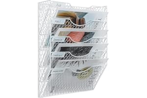 EasyPAG Zeitschriften-Wandhalterung mit 5 Fächern, A4, Drahtgeflecht, Brieforganizer, Zeitschriftenhalter, Weiß